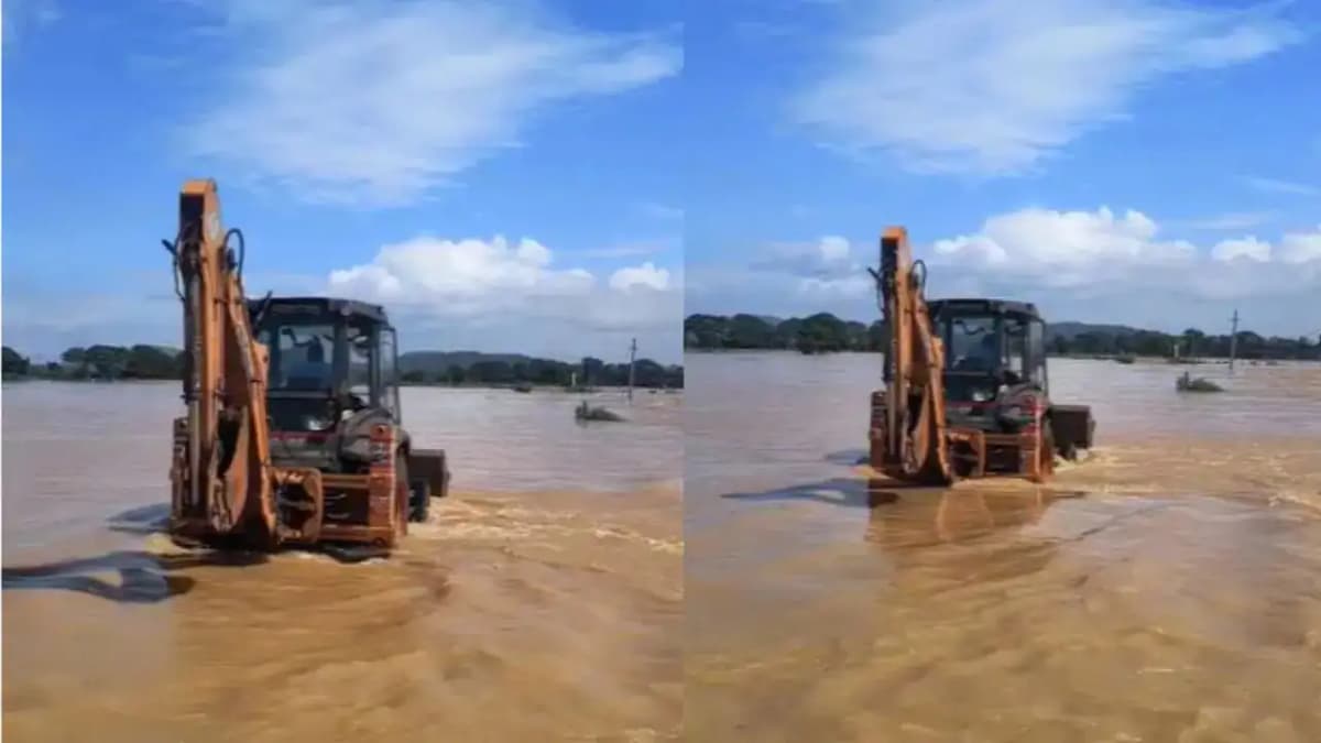 Dramatic Rescue as JCB Swept Away by Floodwaters in Odisha